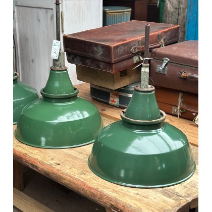 Vintage Large Industrial Green Enamel Lamps Vintage Large Industrial Green Enamel Lamps