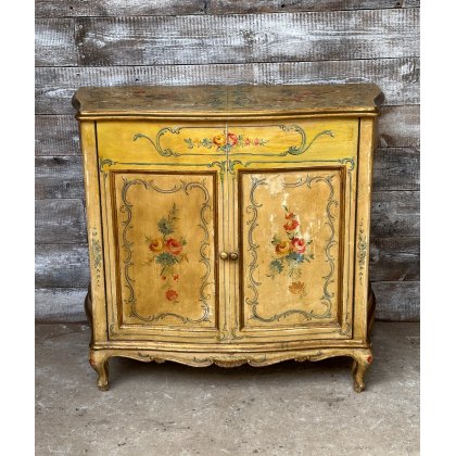 Fabulous Rustic Hand Painted Pine Serpentine Cabinet