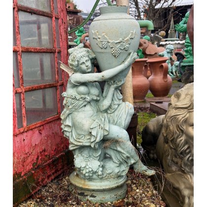 Fantastic Painted Cast Iron Girl With Jug Statue