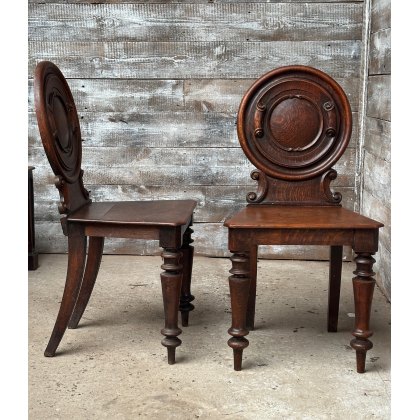 Antique 19th Century English Oak Hall Chairs Antique 19th Century English Oak Hall Chairs