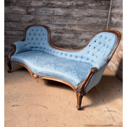 Antique Victorian Blue Upholstered Chaise Lounge Sofa Antique Victorian Blue Upholstered Chaise Lounge Sofa
