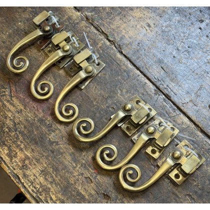 Antique Patinated Brass Monkey Tail Window Latches Antique Patinated Brass Monkey Tail Window Latches