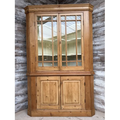 Large Antique Waxed Pine Corner Cupboard Large Antique Waxed Pine Corner Cupboard