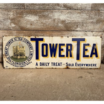 Rare Antique Tower Tea Enamel Sign "A Daily Treat" Rare Antique Tower Tea Enamel Sign "A Daily Treat"