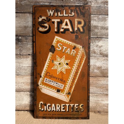 Antique Orange Wills Star Cigarettes Enamel Sign Antique Orange Wills Star Cigarettes Enamel Sign