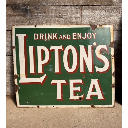 Stunning Antique Liptons Tea Green Enamel Sign Stunning Antique Liptons Tea Green Enamel Sign