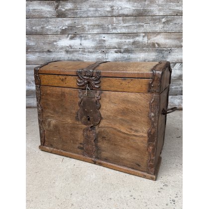 Unusual 18th Century Iron Banded Chest Unusual 18th Century Iron Banded Chest