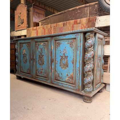 Massive Vintage Indian Carved Hardwood Sideboard Massive Vintage Indian Carved Hardwood Sideboard