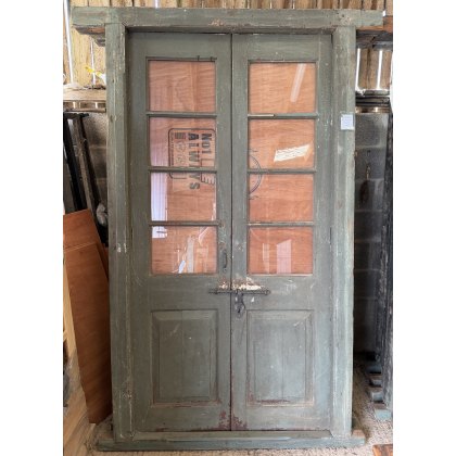 Vintage Indian Teak Glazed Double Doors Vintage Indian Teak Glazed Double Doors
