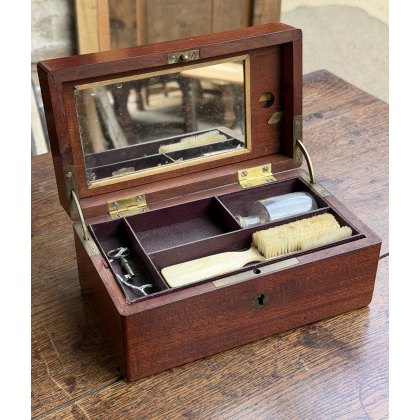 Antique Mahogany Campaign Dressing Box With Mirror Antique Mahogany Campaign Dressing Box With Mirror