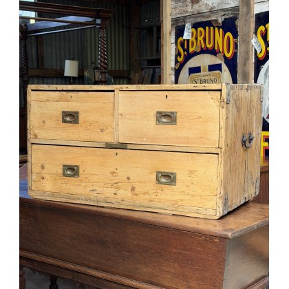 A 19th Century Pine Campaign Chest A 19th Century Pine Campaign Chest
