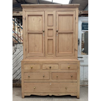 Antique 19thC Stripped Pine Linen Press Wardrobe Antique 19thC Stripped Pine Linen Press Wardrobe