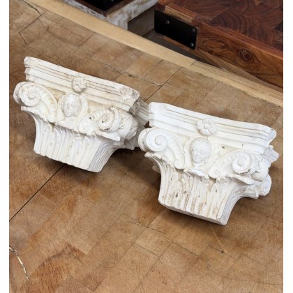 Pair Of 18thC Finely Carved Marble Capitals Pair Of 18thC Finely Carved Marble Capitals