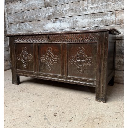 Antique Carved 18thC English Oak Coffer Antique Carved 18thC English Oak Coffer