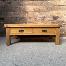 Contemporary Solid Oak Large Coffee Table With Drawers