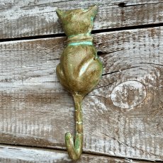 Rustic Painted Metal Cat Hook