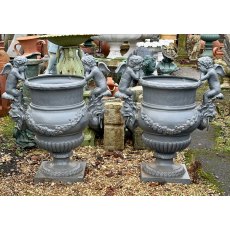 Impressive & Large Rococo Style Cherub Urns