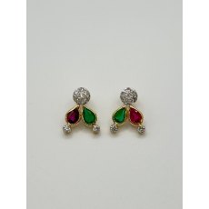 Vintage 18ct Gold With Emeralds & Ruby Diamond Earrings