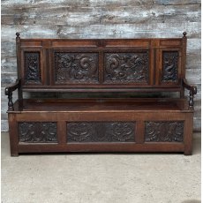 Exquisite Antique 19th Century Flemish Revival Carved Oak Settle