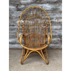 Vintage Franco Albini Style Bamboo and Cane 'Peacock' Lounge Armchair