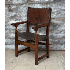 Antique Spanish Colonial Leather Throne Chair