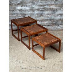 Vintage Mid Century Teak Tiled Top Nest Of Coffee Tables