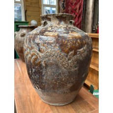 Antique Brown Glazed Dragon Jar Planter Antique Brown Glazed Dragon Jar Planter