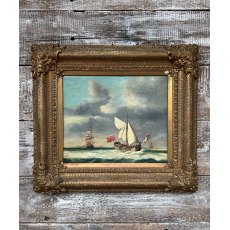 Antique 18th Century English Maritime Oil On Board Painting Antique 18th Century English Maritime Oil On Board Painting
