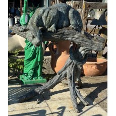 Large Menacing Patinated Copper Jaguar On Branch Statue Large Menacing Patinated Copper Jaguar On Branch Statue