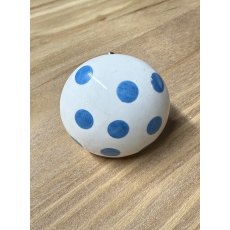 White Ceramic Knob With Blue Polka Dots White Ceramic Knob With Blue Polka Dots