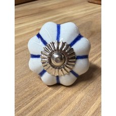 White Pumpkin Cupboard Knob with Blue Stripes. White Pumpkin Cupboard Knob with Blue Stripes.