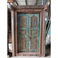 Fabulous & Large Indian Painted Teak Framed Door Fabulous & Large Indian Painted Teak Framed Door