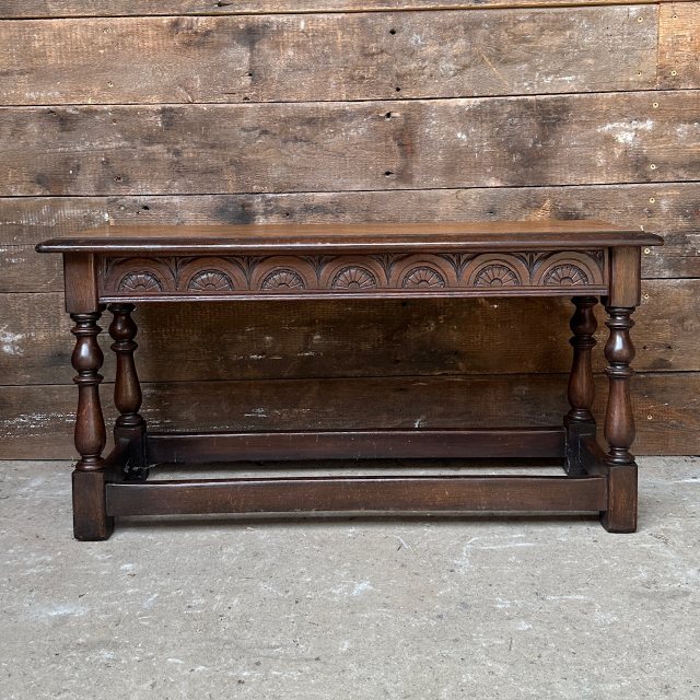 Antique Carved Oak Small Bench Stool