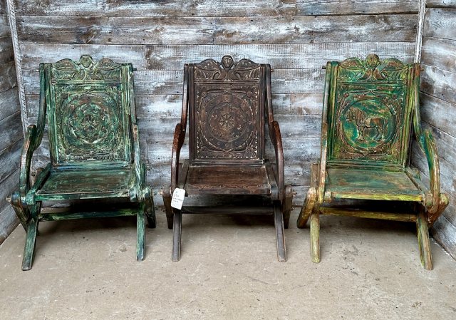 Rustic Carved Hardwood Glastonbury Chairs