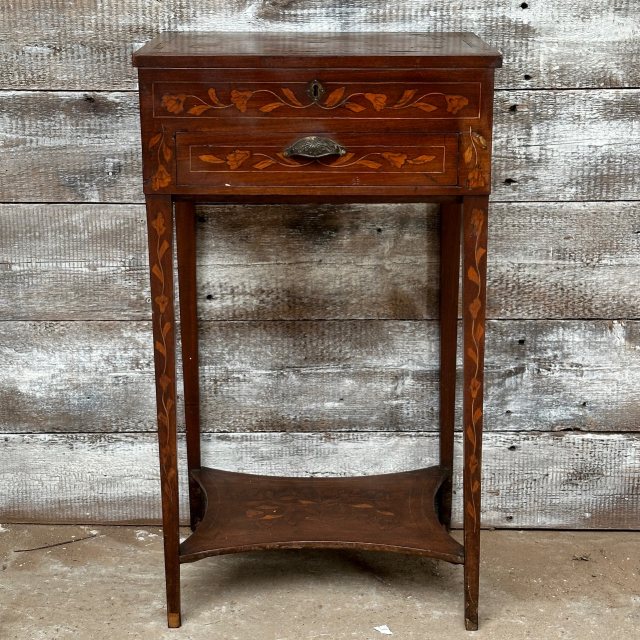 Antique 19th Century Inlaid Bedside Table