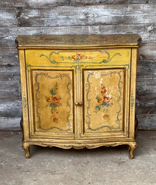 Fabulous Rustic Hand Painted Pine Serpentine Cabinet