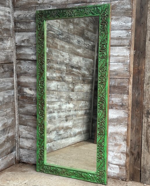 Vintage Rustic Carved Teak Large Mirror