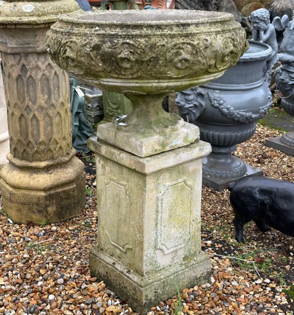 Vintage 1950's Composite Stone Large Urn On Plinth