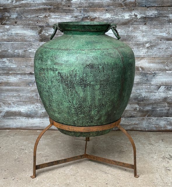 Fabulous & Rare Massive Copper Olive Pot Urn On Stand