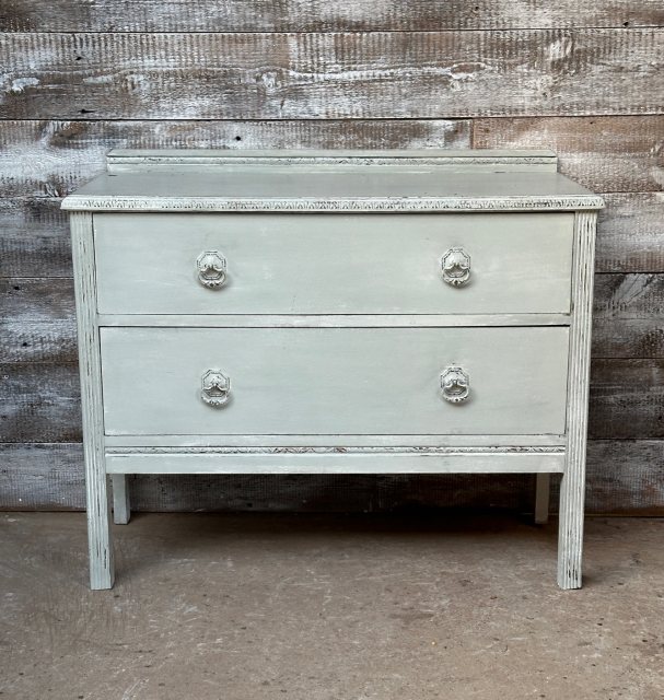 Antique Rustic Painted Mahogany Chest On Stand