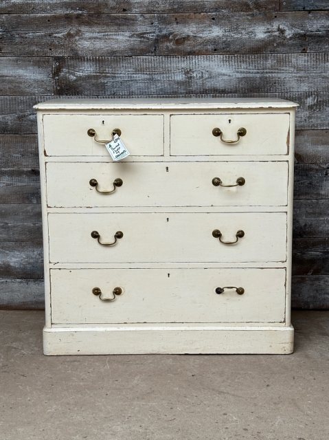 Antique Rustic Painted Edwardian Chest Of Drawers