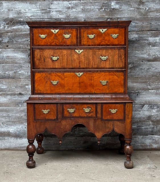 Exquisite Antique William And Mary English Chest On Stand