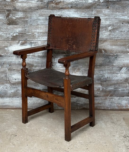 Antique Spanish Colonial Leather Throne Chair