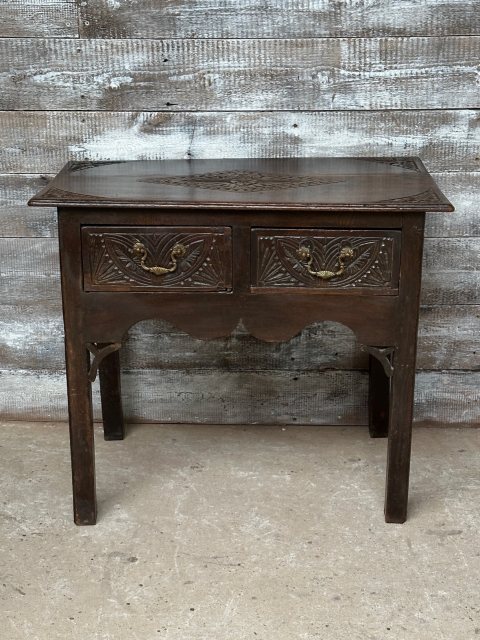 Antique Carved Oak Gothic Side Table