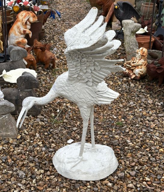 Finely Cast Crane Garden Statue