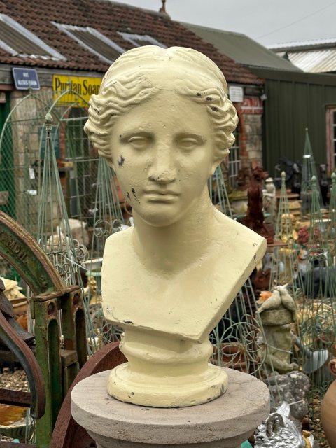 Painted Cast Iron Bust Of Venus Statue