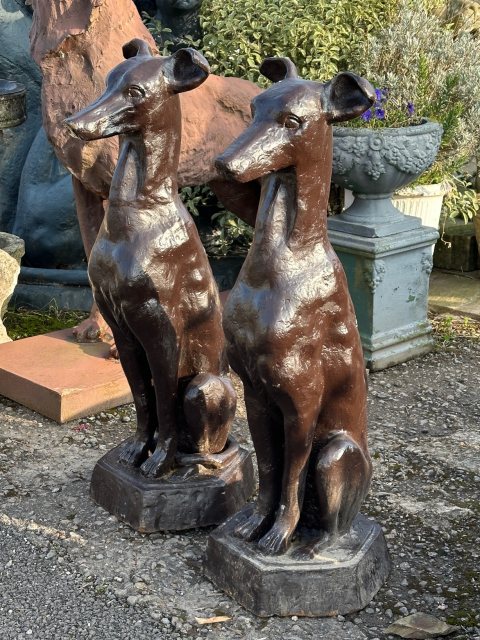 Fabulous Pair Of Cast Iron Greyhound Statues