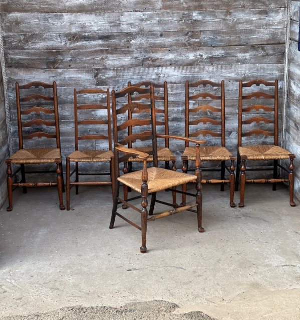 Vintage English Oak Ladder Back Chairs