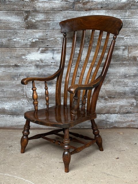 Antique Late Victorian Elm & Beech Large Windsor Armchair