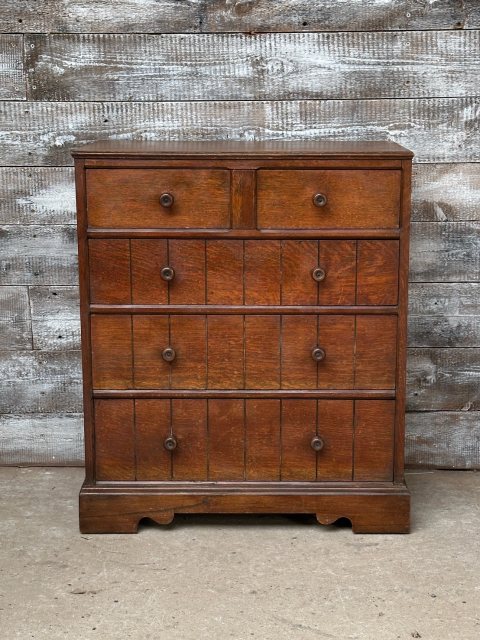 Antique Solid English Oak Bedroom Chest Of Drawers